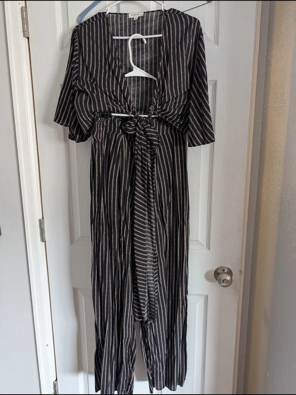 Cotton Candy Black and White Striped Tie-Front Maxi Dress